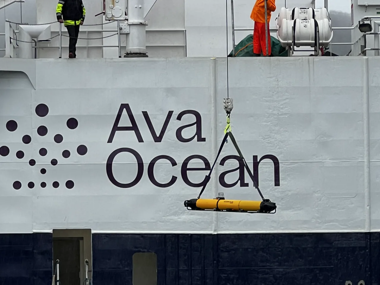 A CORAX vehicle being craned aboard an Ava Ocean vessel